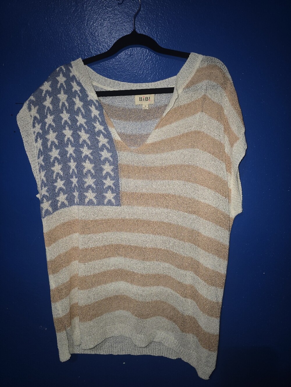 Bibi Washed Out NWOT American Flag Patriotic Top Size SM